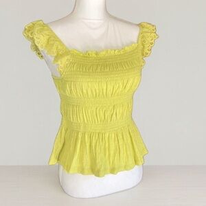 ❣️2/$15❣️ Bright Yellow Green Scrunchie Peplum Flutter Tank Top